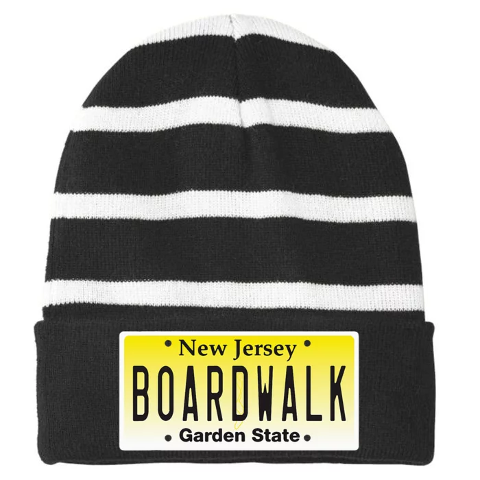 Boardwalk Nj Beach Town New Jersey Vacation Striped Beanie with Solid Band