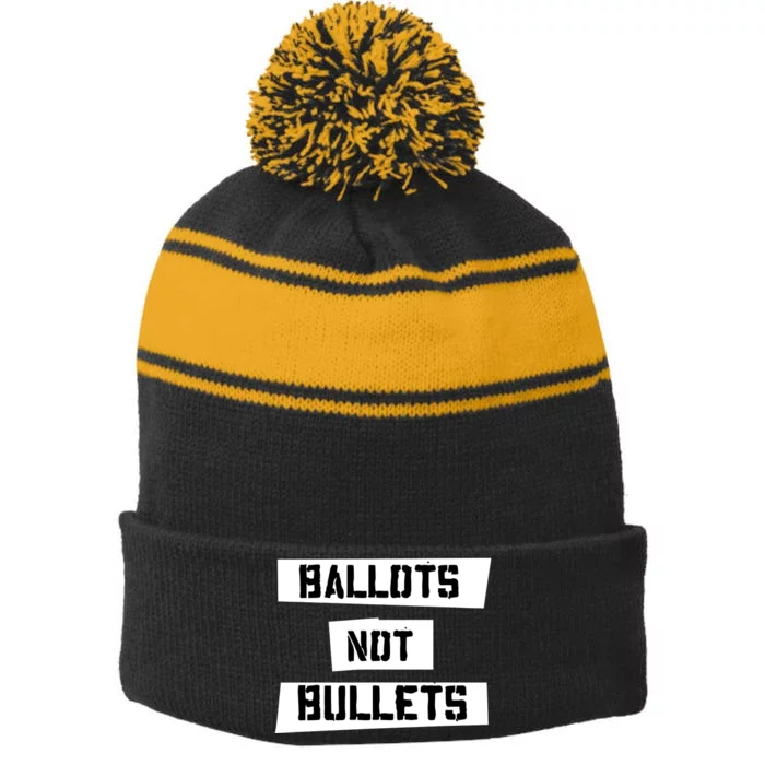 Ballots Not Bullets Stripe Pom Pom Beanie