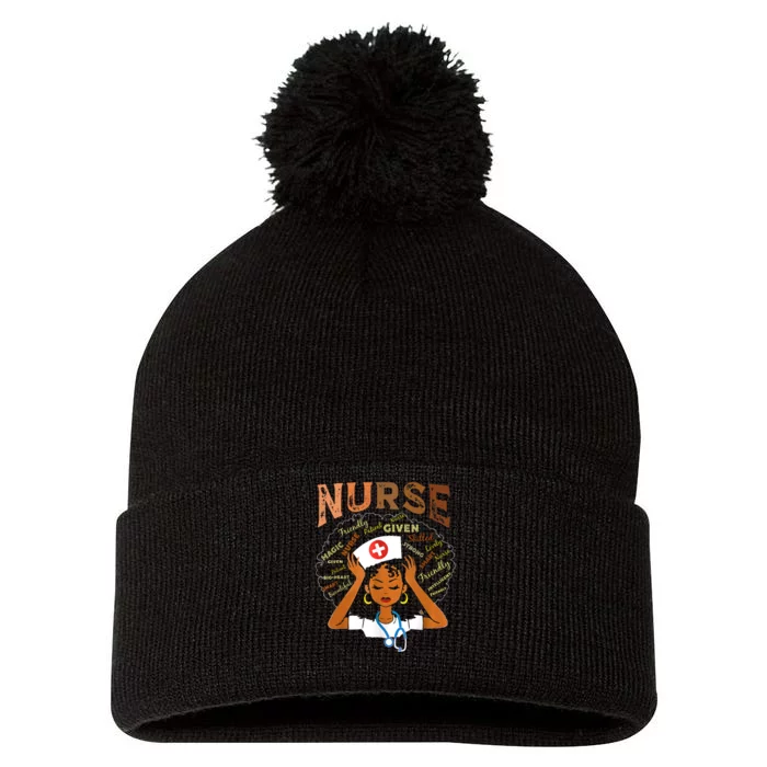 Black Nurse Black History Blm Melanin Afro Woman Nursing Pom Pom 12in Knit Beanie