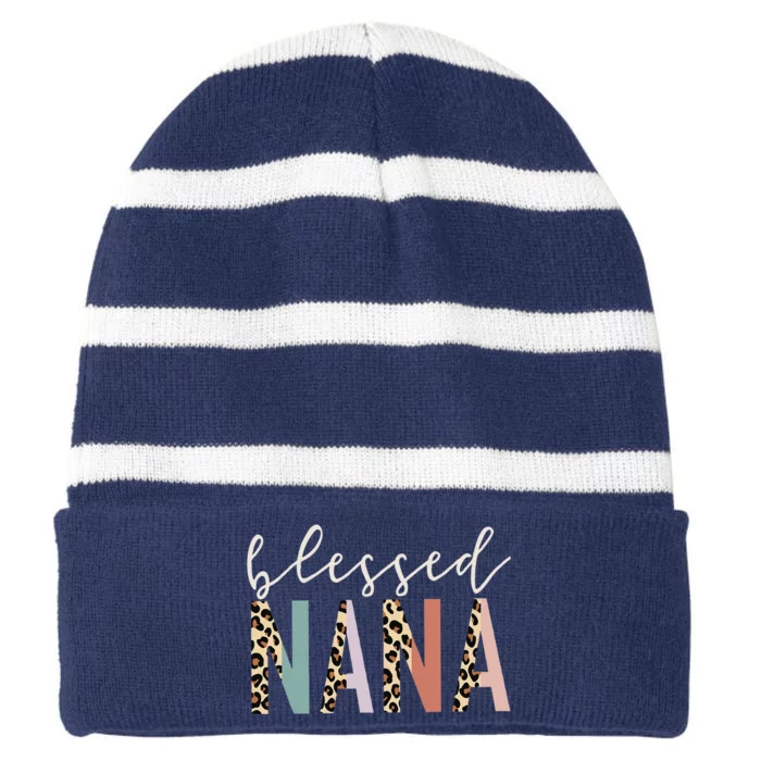 Blessed Nana Cute Leopard Print Striped Beanie with Solid Band