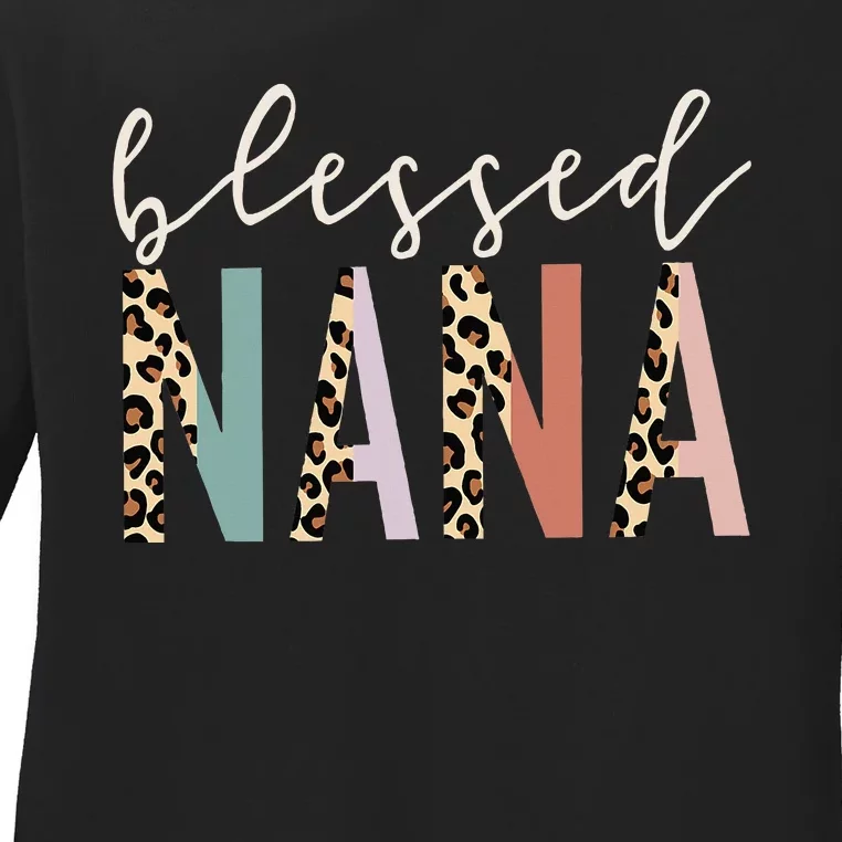 Blessed Nana Cute Leopard Print Ladies Long Sleeve Shirt