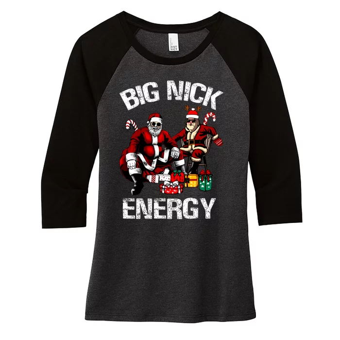 Big Nick Energy Funny Santa Christmas Xmas Ugly Christmas Sweater Women's Tri-Blend 3/4-Sleeve Raglan Shirt