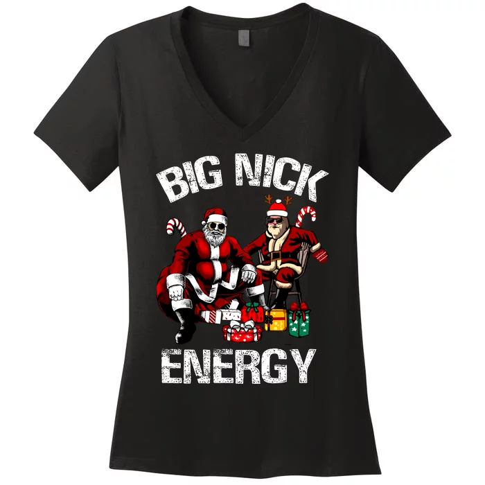 Big Nick Energy Funny Santa Christmas Xmas Ugly Christmas Sweater Women's V-Neck T-Shirt