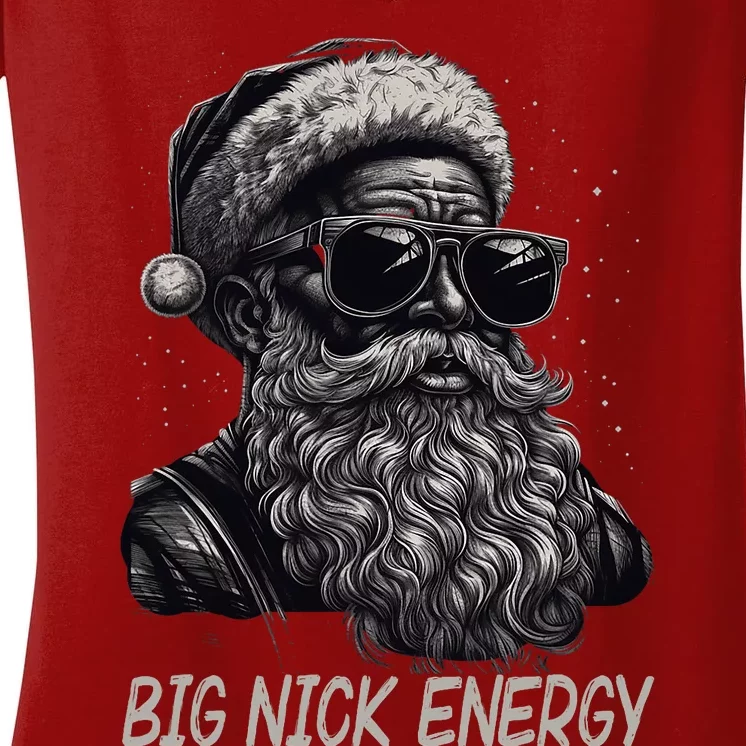 Big Nick Energy Santa Christmas Funny Cool Santa Xmas Women's V-Neck T-Shirt