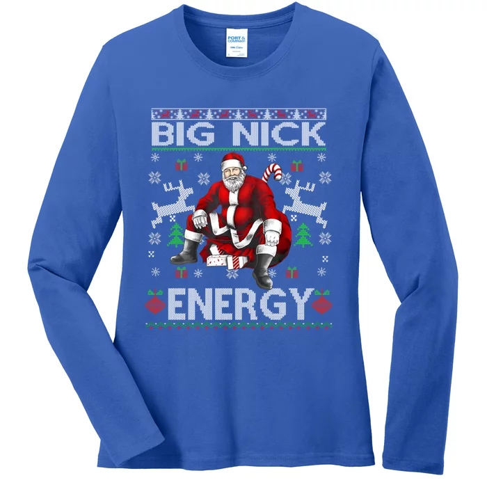 Big Nick Energy Funny Santa Christmas Ugly Sweater Gift Ladies Long Sleeve Shirt