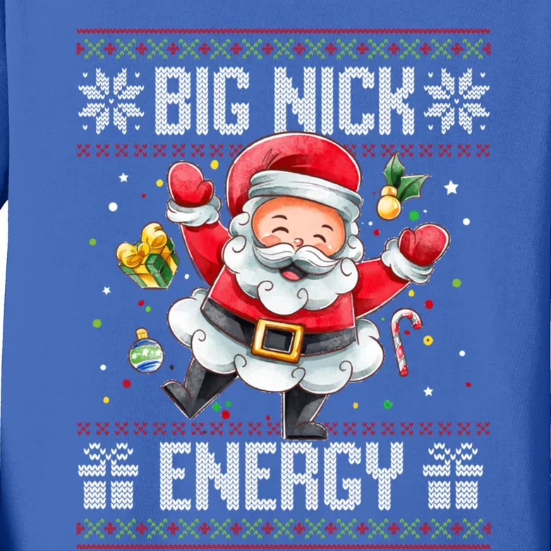 Big Nick Energy Funny Xmas Ugly Christmas Sweater Santa Cute Gift Kids Long Sleeve Shirt