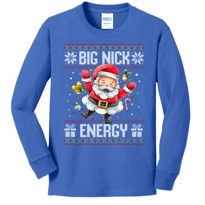 Big Nick Energy Funny Xmas Ugly Christmas Sweater Santa Cute Gift Kids Long Sleeve Shirt