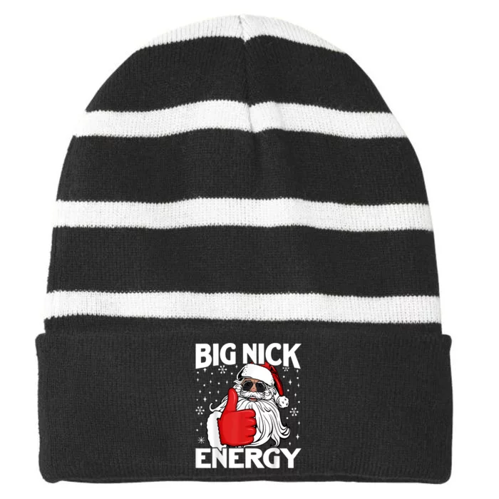 Big Nick Energy Vintage Red Santa Claus Red Christmas Design Striped Beanie with Solid Band