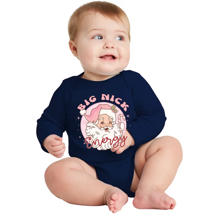 Big Nick Energy Pink Santa Claus Vintage Chirstmas Gift Baby Long Sleeve Bodysuit