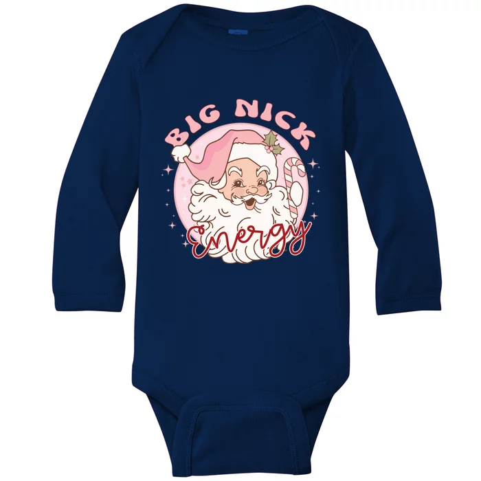 Big Nick Energy Pink Santa Claus Vintage Chirstmas Gift Baby Long Sleeve Bodysuit