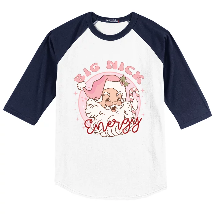 Big Nick Energy Pink Santa Claus Vintage Chirstmas Gift Baseball Sleeve Shirt