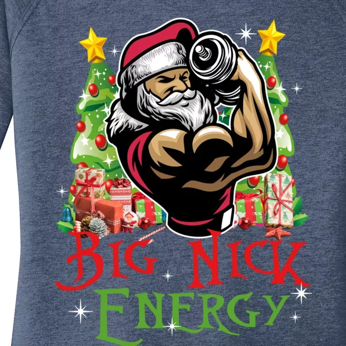 Big Nick Energy Santa Gym Fitness Weight Lifting Christmas Great Gift Women's Perfect Tri Tunic Long Sleeve Shirt