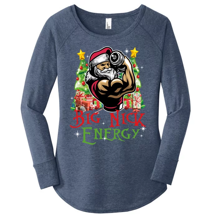 Big Nick Energy Santa Gym Fitness Weight Lifting Christmas Great Gift Women's Perfect Tri Tunic Long Sleeve Shirt