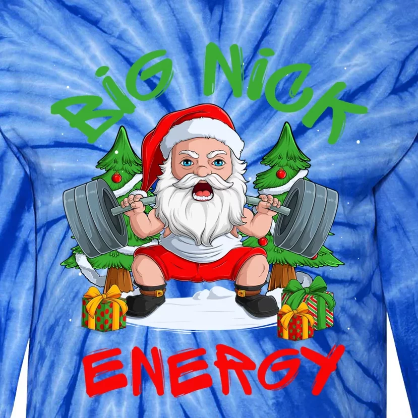 Big Nick Energy Santa Gym Fitness Weight Lifting Christmas Gift Tie-Dye Long Sleeve Shirt