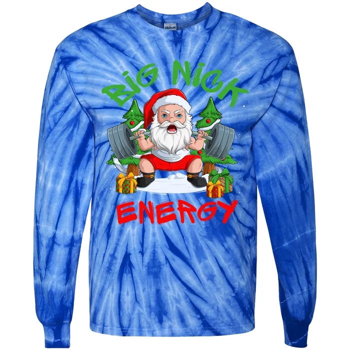 Big Nick Energy Santa Gym Fitness Weight Lifting Christmas Gift Tie-Dye Long Sleeve Shirt