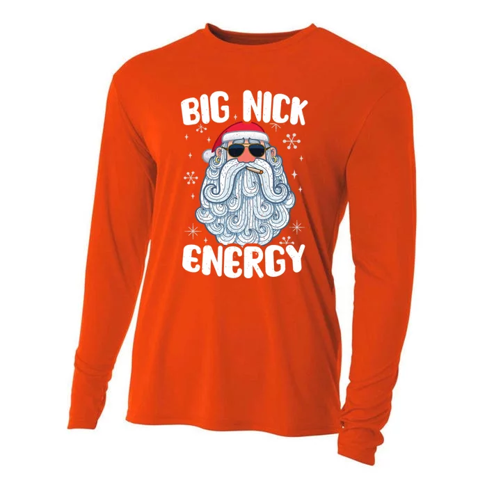 Big Nick Energy Retro Funny Santa Face Christmas Cool Gift Cooling Performance Long Sleeve Crew