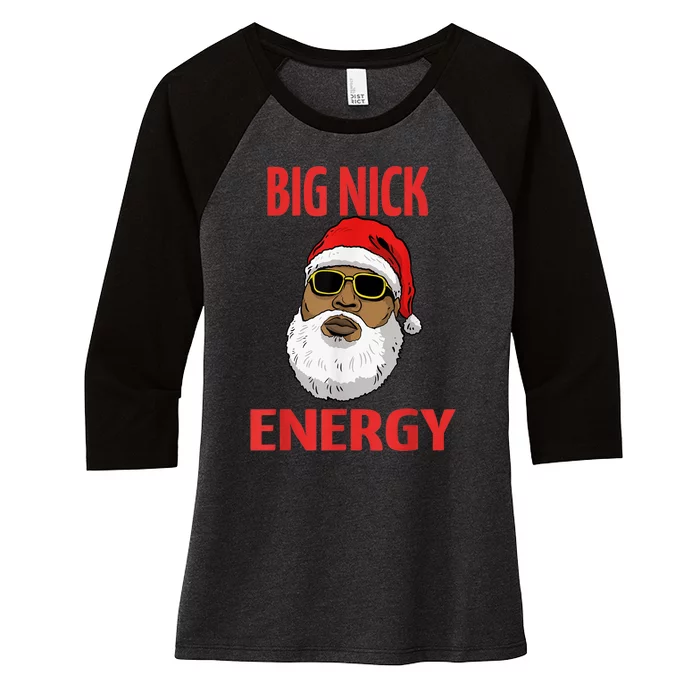 Big Nick Energy Shirt Black African Santa Funny Christmas Women's Tri-Blend 3/4-Sleeve Raglan Shirt