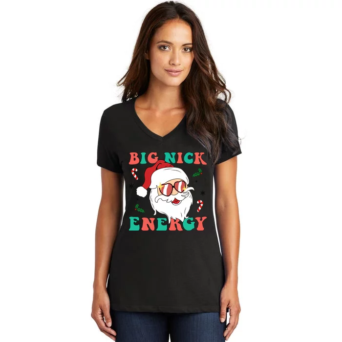 Big Nick Energy Santa Claus Funny Christmas Women's V-Neck T-Shirt