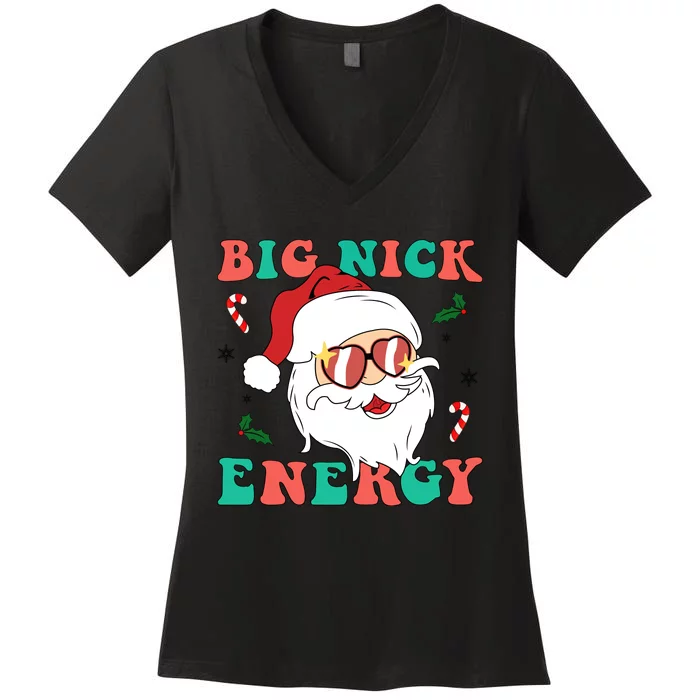 Big Nick Energy Santa Claus Funny Christmas Women's V-Neck T-Shirt