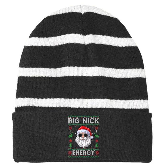 Big Nick Energy Santa Claus Ugly Christmas Sweater Striped Beanie with Solid Band