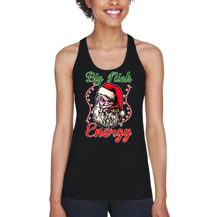 Big Nick Energy Santa Claus Smokin St. Nick Christmas Women's Racerback Tank