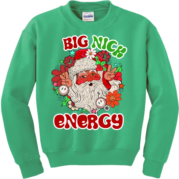 Big Nick Energy Hippie Santa Claus Christmas Peace Kids Sweatshirt