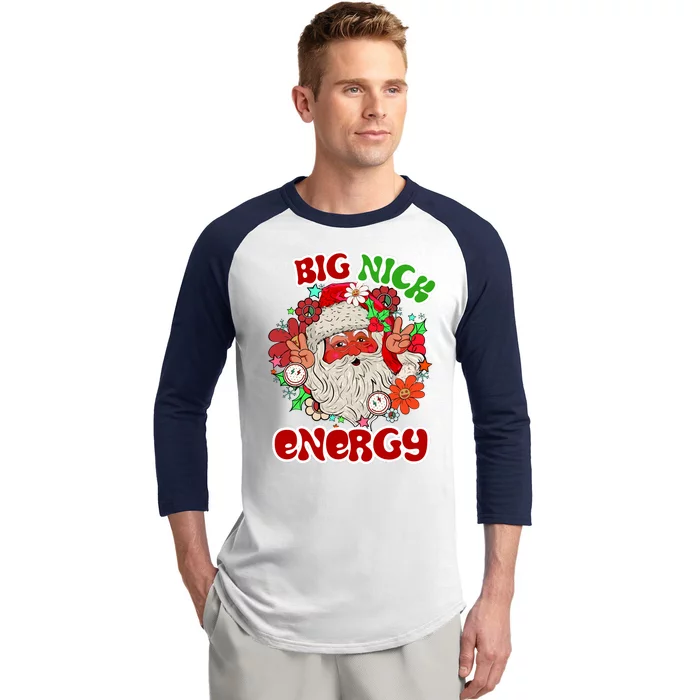 Big Nick Energy Hippie Santa Claus Christmas Peace Baseball Sleeve Shirt