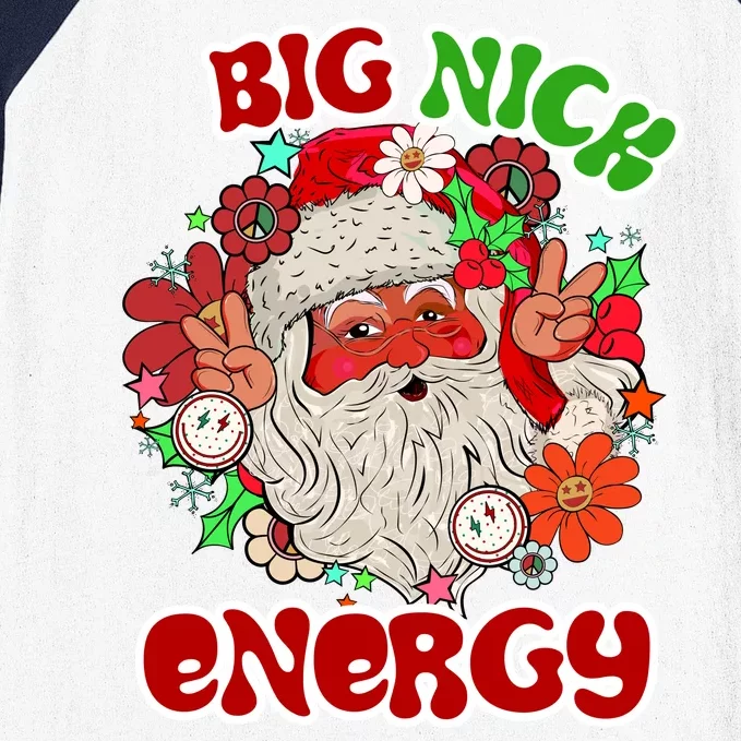 Big Nick Energy Hippie Santa Claus Christmas Peace Baseball Sleeve Shirt