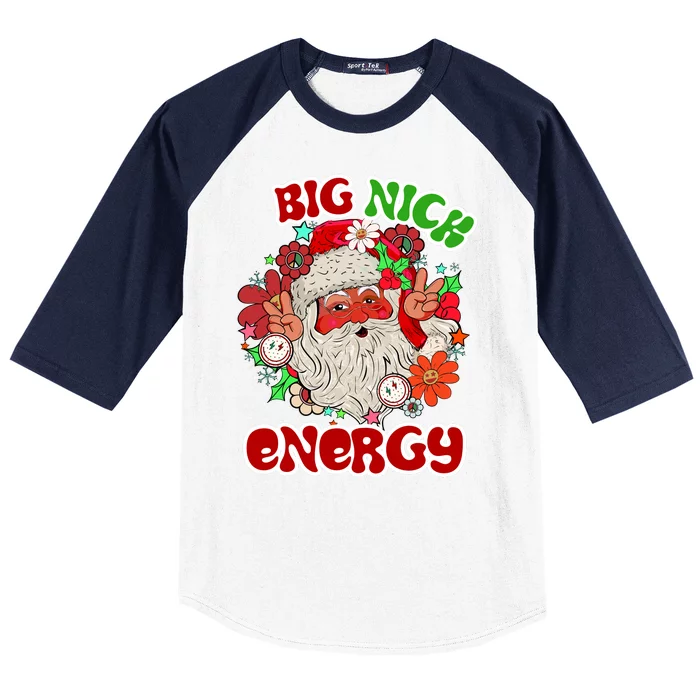 Big Nick Energy Hippie Santa Claus Christmas Peace Baseball Sleeve Shirt