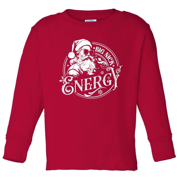 Big Nick Energy Retro Christmas Santa Claus Toddler Long Sleeve Shirt