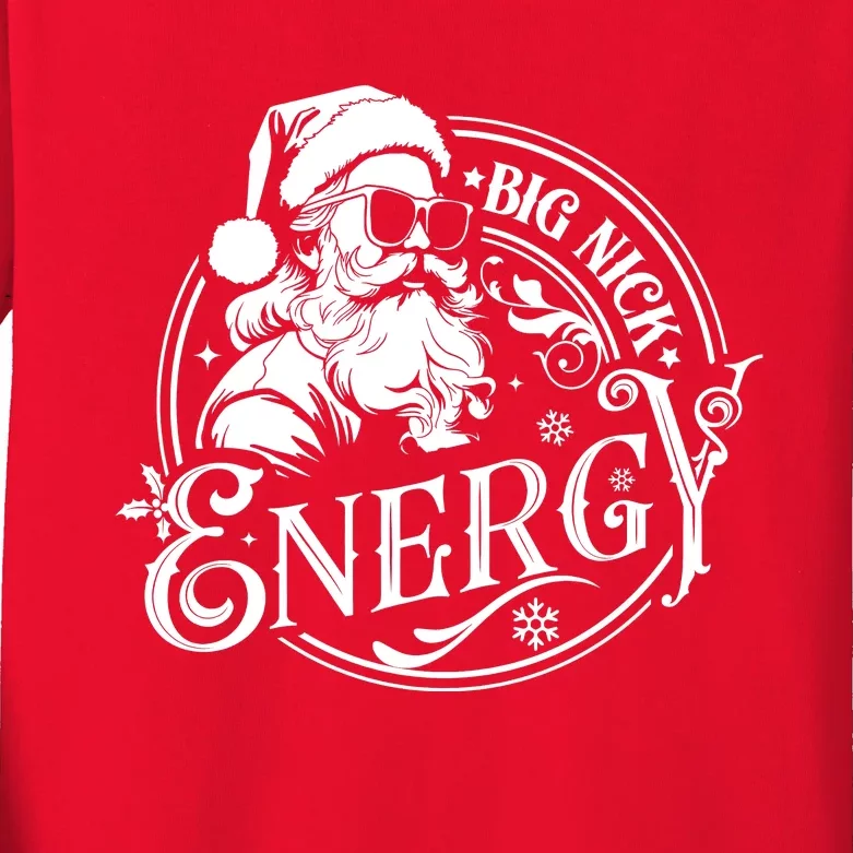 Big Nick Energy Retro Christmas Santa Claus Kids Long Sleeve Shirt