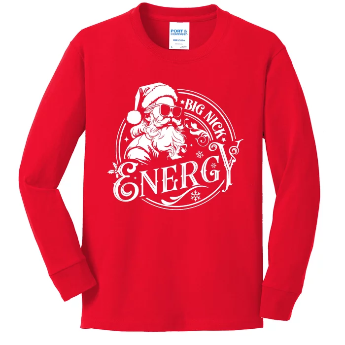 Big Nick Energy Retro Christmas Santa Claus Kids Long Sleeve Shirt