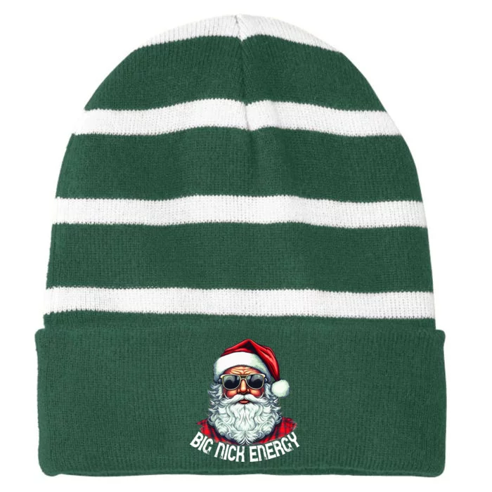 Big Nick Energy Funny Santa Christmas Striped Beanie with Solid Band