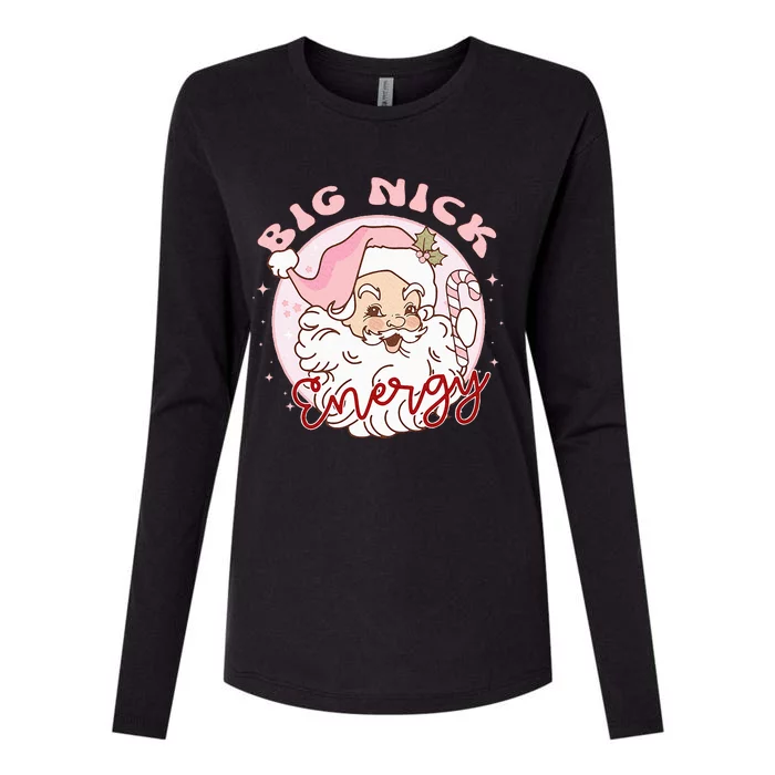 Big Nick Energy Pink Santa Claus Vintage Chirstmas Womens Cotton Relaxed Long Sleeve T-Shirt