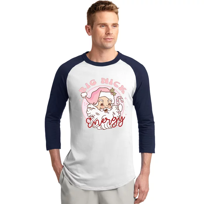 Big Nick Energy Pink Santa Claus Vintage Chirstmas Baseball Sleeve Shirt