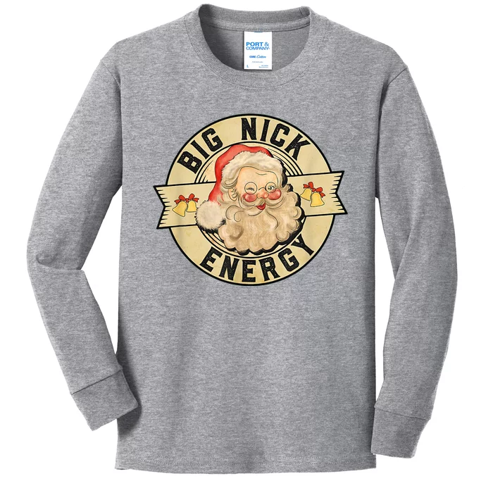 Big Nick Energy Vintage Christmas Santa Kids Long Sleeve Shirt