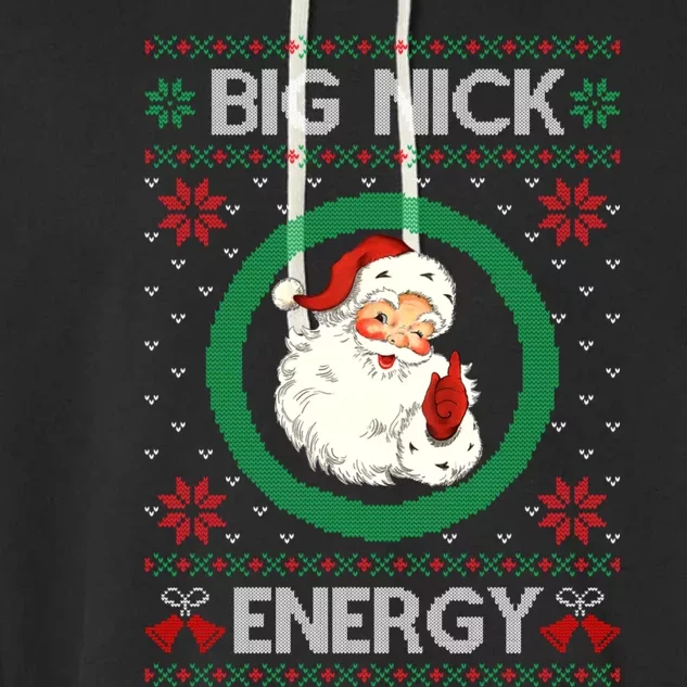 Big Nick Energy Funny Santa Claus Pink Ugly Christmas Sweater Garment-Dyed Fleece Hoodie