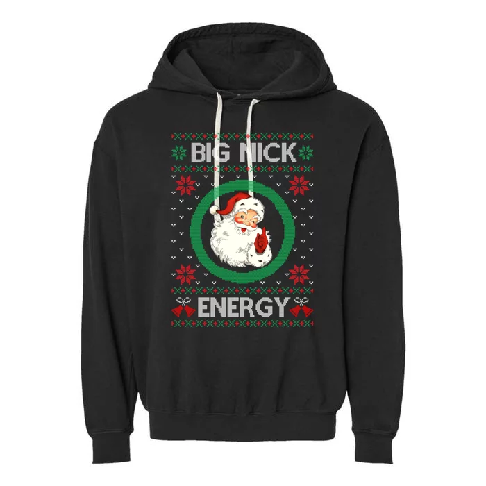 Big Nick Energy Funny Santa Claus Pink Ugly Christmas Sweater Garment-Dyed Fleece Hoodie