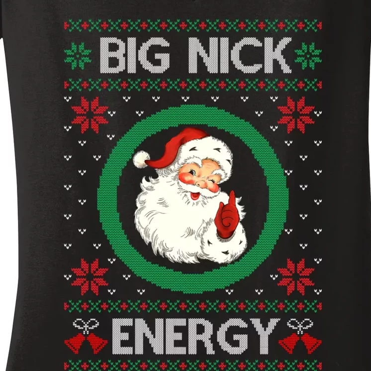 Big Nick Energy Funny Santa Claus Pink Ugly Christmas Sweater Women's V-Neck T-Shirt