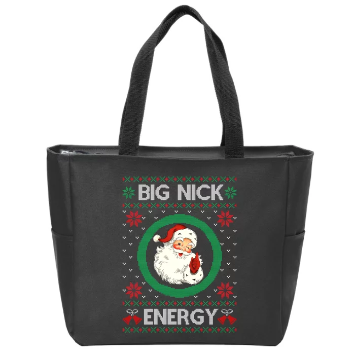 Big Nick Energy Funny Santa Claus Pink Ugly Christmas Sweater Zip Tote Bag