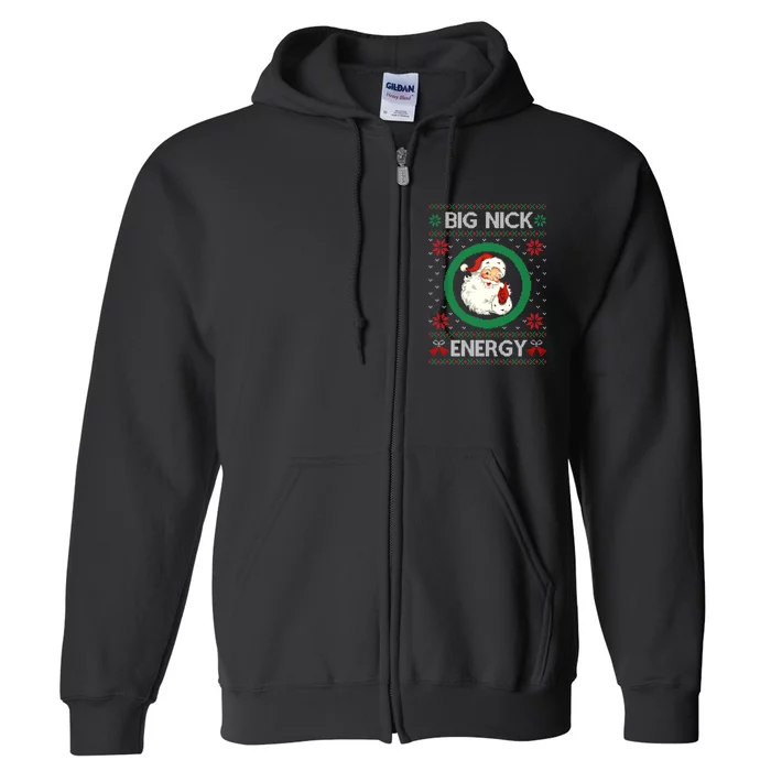 Big Nick Energy Funny Santa Claus Pink Ugly Christmas Sweater Full Zip Hoodie