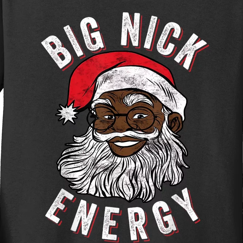 Big Nick Energy African American Santa Black Funny Christmas Kids Long Sleeve Shirt