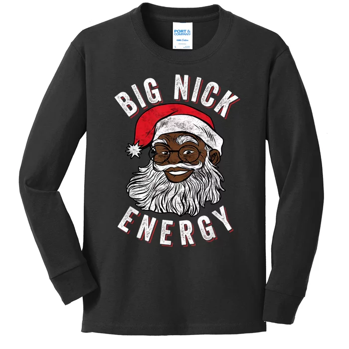 Big Nick Energy African American Santa Black Funny Christmas Kids Long Sleeve Shirt