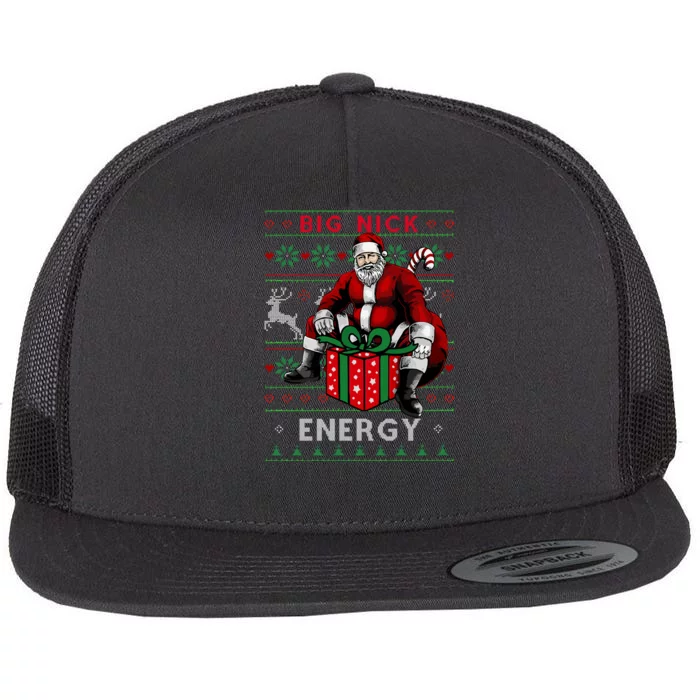 Big Nick Energy Funny Santa Ugly Christmas Xmas Flat Bill Trucker Hat