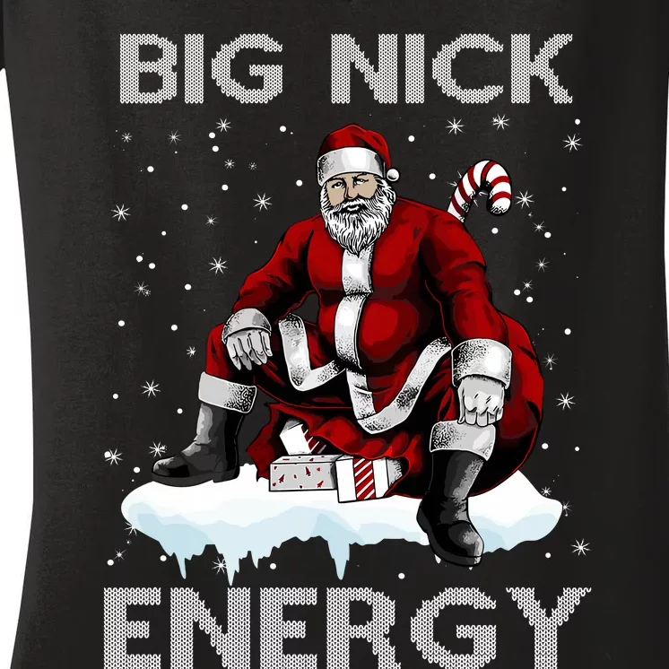 Big Nick Energy Funny Santa Ugly Christmas Xmas Women's V-Neck T-Shirt