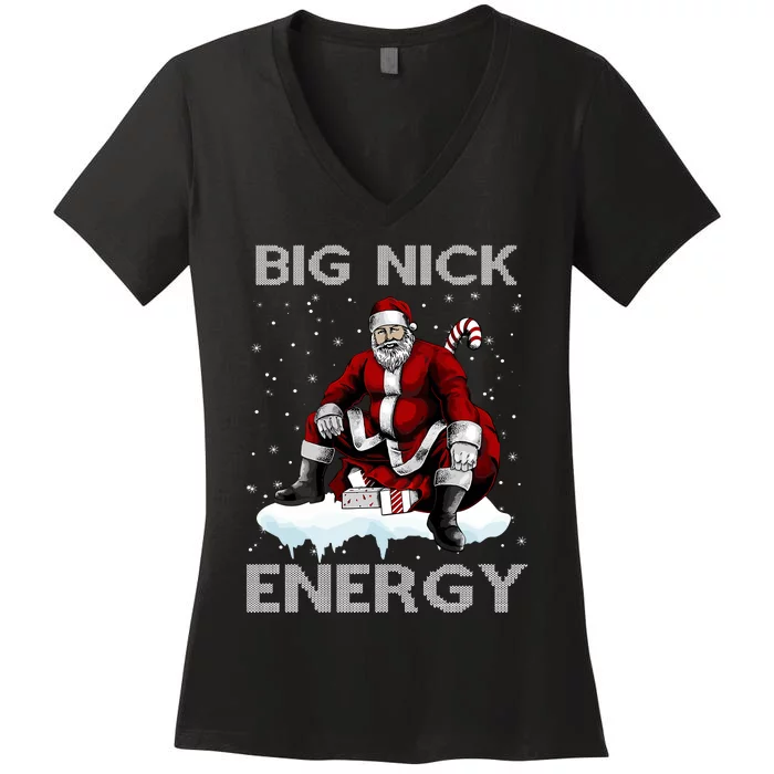 Big Nick Energy Funny Santa Ugly Christmas Xmas Women's V-Neck T-Shirt