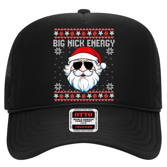 Big Nick Energy Santa Ugly Christmas Sweater High Crown Mesh Trucker Hat