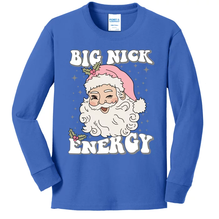 Big Nick Energy Funny Xmas Christmas Cute Santa Claus Great Gift Kids Long Sleeve Shirt