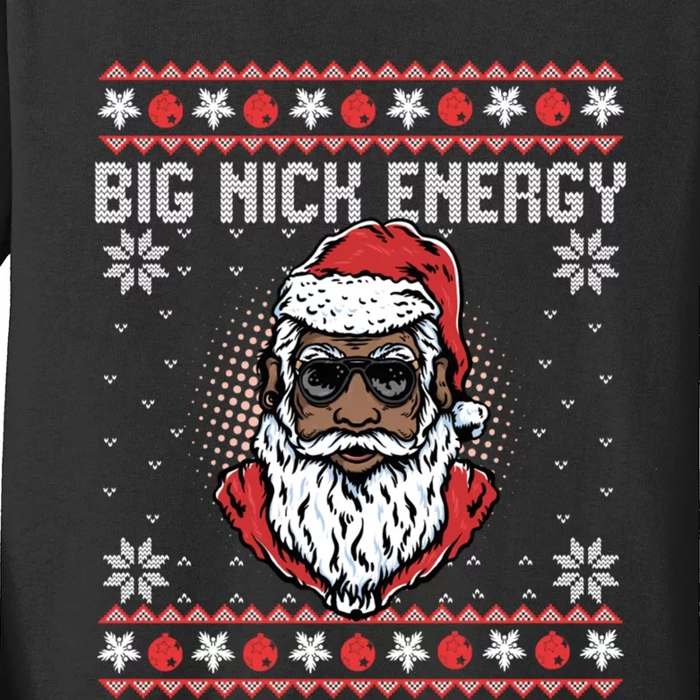 Big Nick Energy African American Santa Ugly Sweater Pullover Hoodie Kids Long Sleeve Shirt