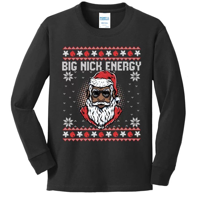 Big Nick Energy African American Santa Ugly Sweater Pullover Hoodie Kids Long Sleeve Shirt